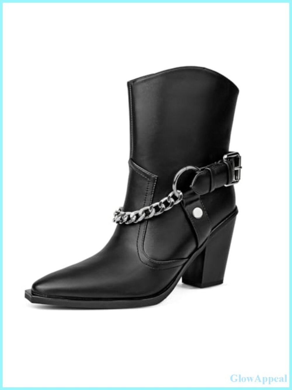 Women's Chunky High Heel Ankle Booties Faux Leather Pointed Toe